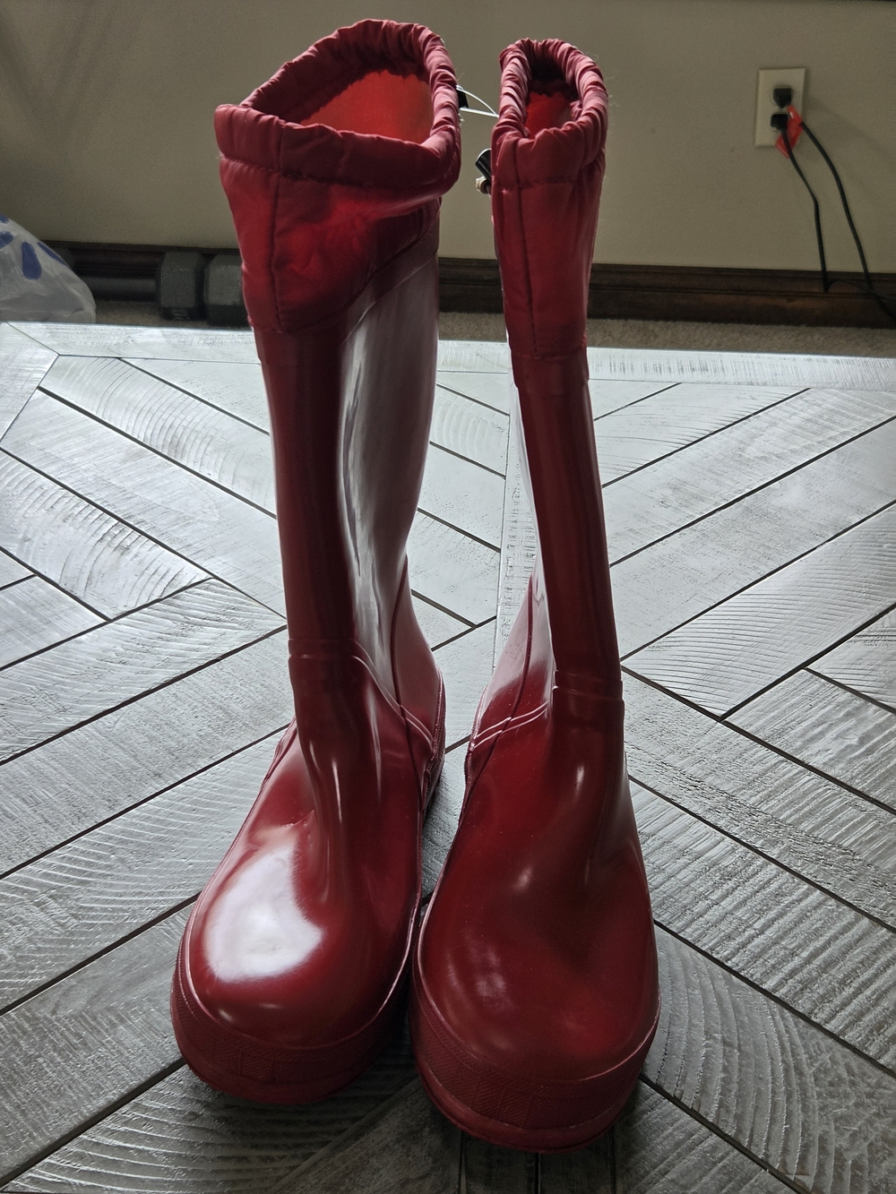 Lands’ End Red Tall Rubber Rain Boots Drawstring Cuff Women’s Size 7